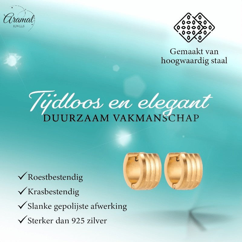Goudkleurige Oorringen Uniseks - Twee Strepen - 13mm - oor5808 - Oorringen kopen# - 13mm - alles - cadeau