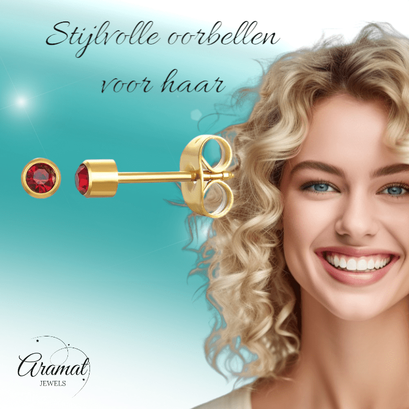 Goudkleurige Oorstekers 3mm - Rood Kristal - oor596 - XE38686 - Oorbellen kopen# - 3mm - alles - cadeau