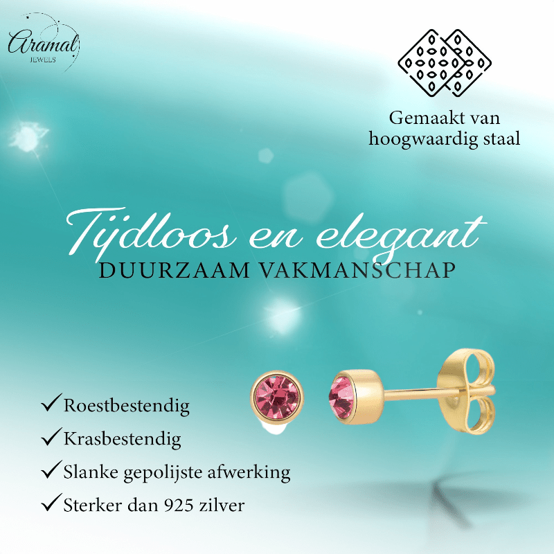 Goudkleurige Oorstekers 4mm - Roze Kristal - oor4606 - Oorbellen kopen# - 4mm - alles - cadeau