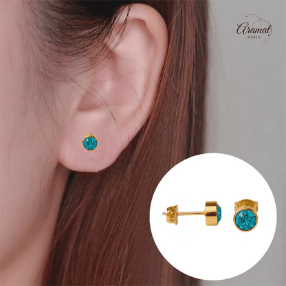 Goudkleurige Oorstekers 5mm - Aqua Blauw Kristal - oor2768 - XE71668 - Oorbellen kopen# - 5mm - alles - Aqua Blauw