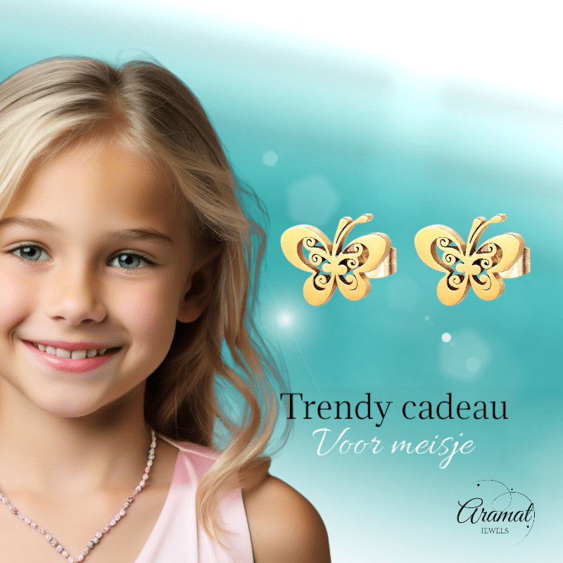 Goudkleurige open vlinder oorstekers 10x8 mm - Aramat Jewels - Oorbellen - cadeautip