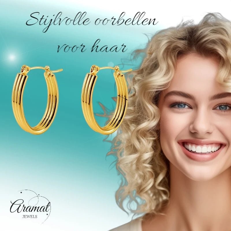 Goudkleurige Ovale Oorringen 26mm - oor6305 - 558996 - Oorringen kopen# - 18mm - alles - cadeau