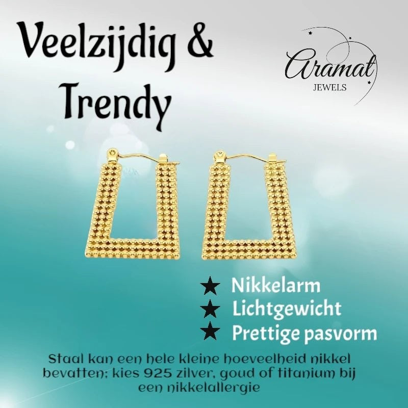 Goudkleurige Rechthoekige Creolen 28x20mm - Stainless Steel - Trendy - oor6252 - 73289 - Oorringen kopen# - Goudkleur - 28mm - alles