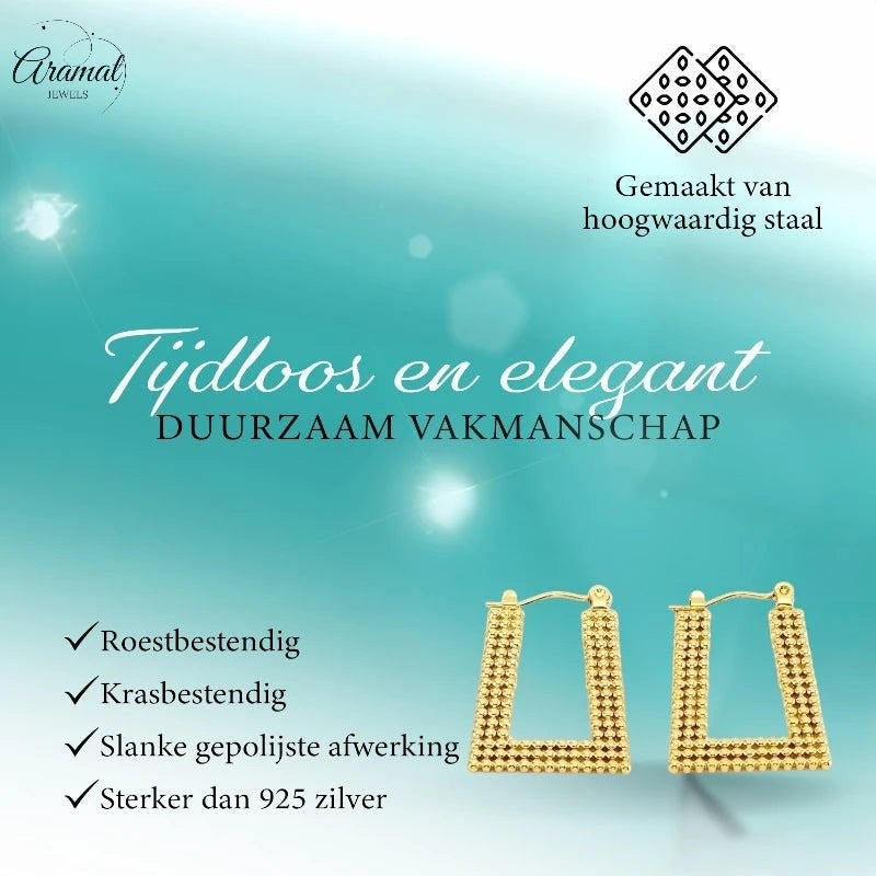 Goudkleurige Rechthoekige Creolen 28x20mm - Stainless Steel - Trendy - oor6252 - 73289 - Oorringen kopen# - Goudkleur - 28mm - alles