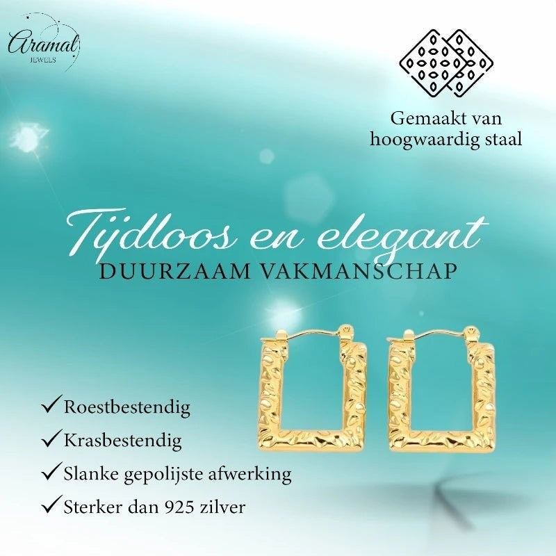 Goudkleurige Rechthoekige Creolen met Streepjes 26x18mm - Stainless Steel - oor6258 - 73291 - Oorringen kopen# - Goudkleur - 26mm - alles