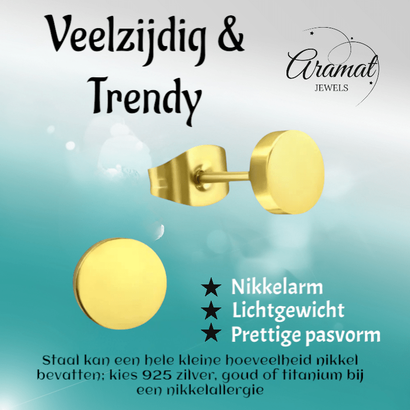 Goudkleurige Ronde Oorstekers RVS 10mm - Aramat Jewels - Oorbellen - cadeautip