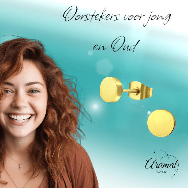 Goudkleurige Ronde Oorstekers RVS 10mm - Aramat Jewels - Oorbellen - cadeautip