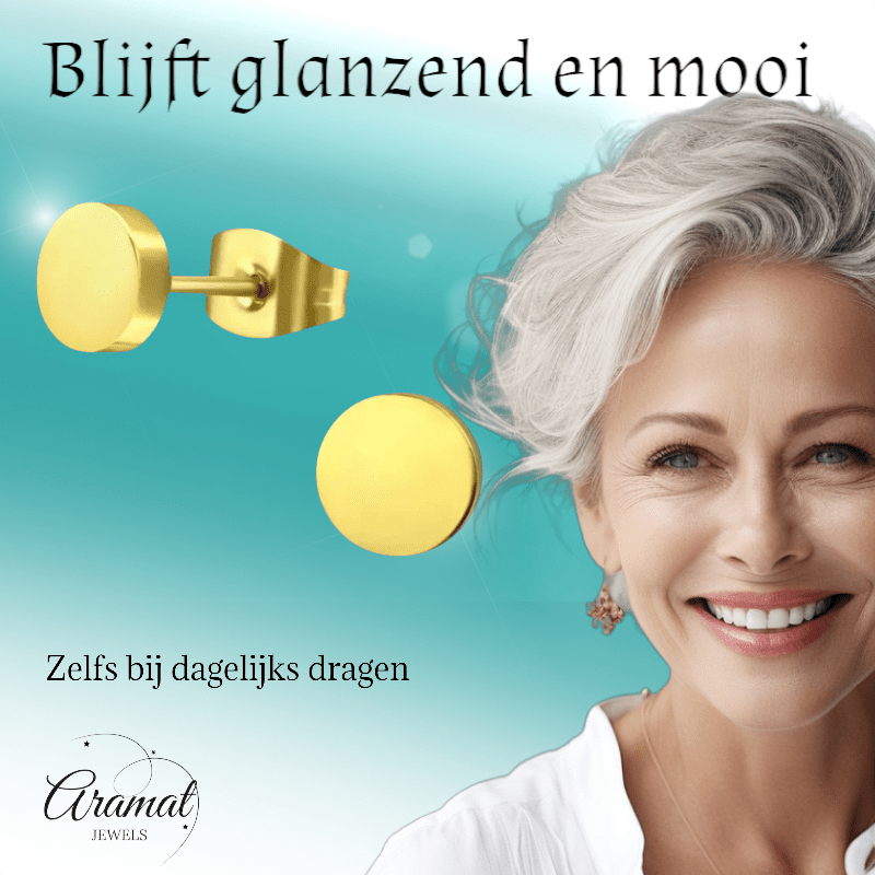 Goudkleurige Ronde Oorstekers RVS 10mm - Aramat Jewels - Oorbellen - cadeautip