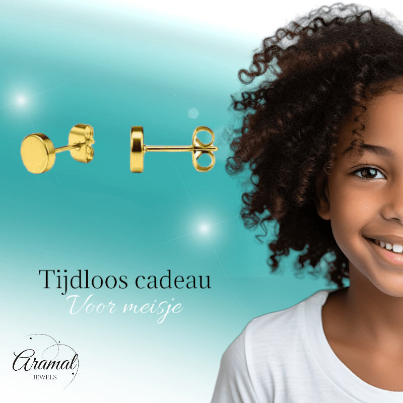 Goudkleurige Ronde Oorstekers RVS 4mm - Aramat Jewels - Oorbellen - cadeautip