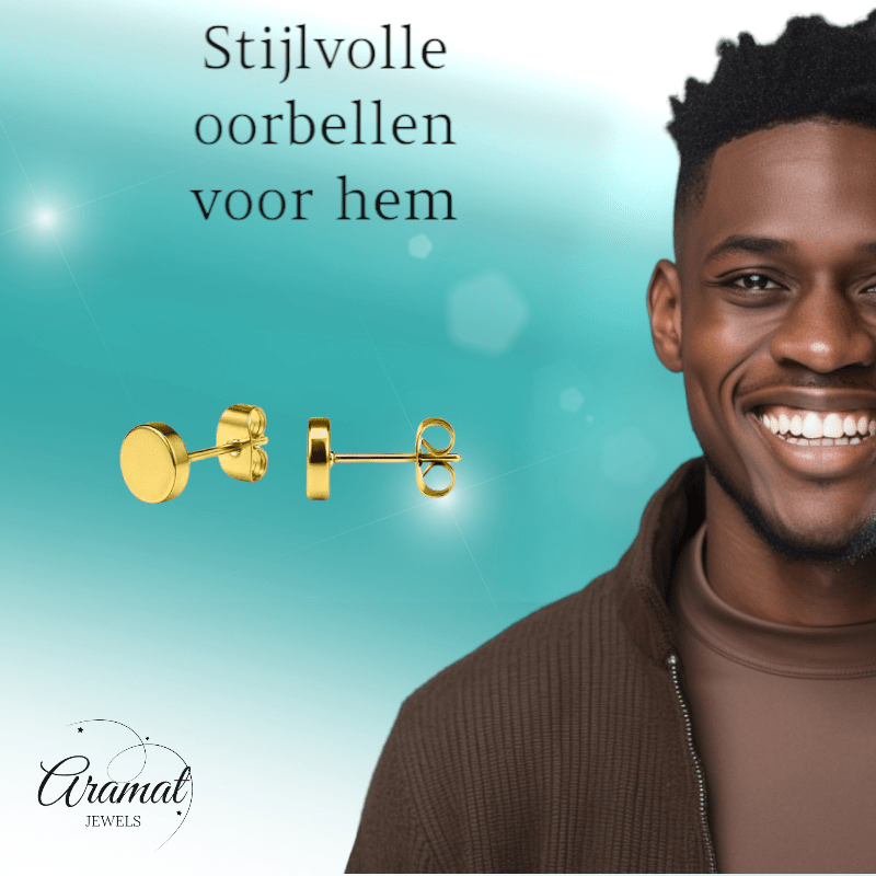 Goudkleurige Ronde Oorstekers RVS 6mm - Aramat Jewels - Oorbellen - cadeautip