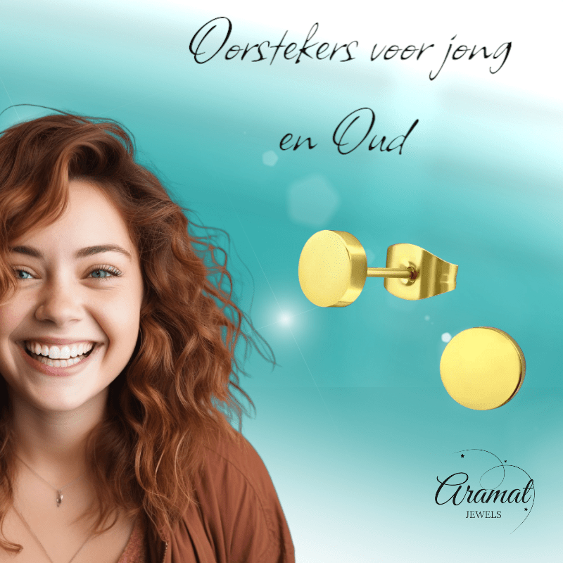 Goudkleurige Ronde Oorstekers RVS 7mm - Aramat Jewels - Oorbellen - cadeautip