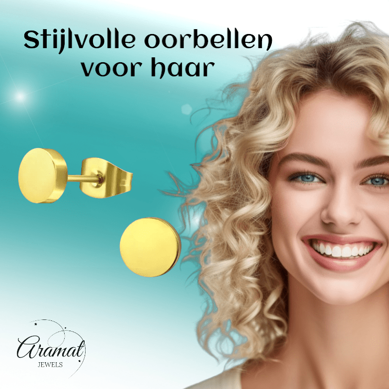 Goudkleurige Ronde Oorstekers RVS 7mm - Aramat Jewels - Oorbellen - cadeautip