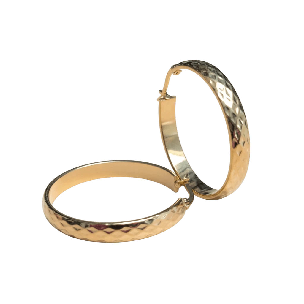 Goudkleurige RVS Hoepeloorbellen met Geruit Motief - 35 mm - Aramat Jewels - Oorringen - cadeautip