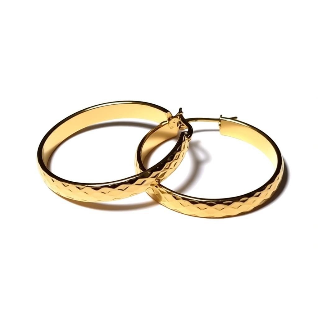 Goudkleurige RVS Hoepeloorbellen met Geruit Motief - 35 mm - Aramat Jewels - Oorringen - cadeautip