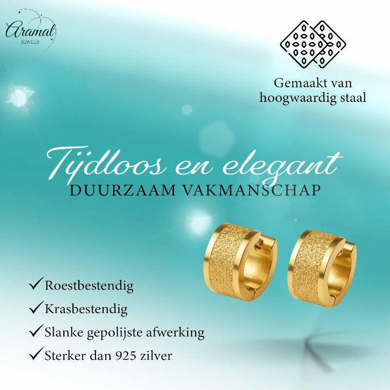Goudkleurige RVS oorringetjes met sandblasted streep - oor5853 - Oorringen kopen# - 13mm - 7mm - alles