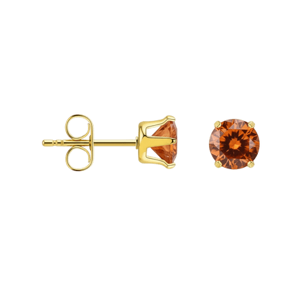 Goudkleurige RVS Oorstekers Geboortesteen Juli - Roodoranje Zirkonia - Aramat Jewels - Oorbellen - cadeautip