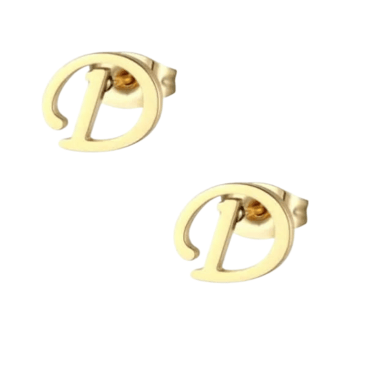 Goudkleurige RVS oorstekers Letter D - Aramat Jewels - Oorbellen - cadeautip