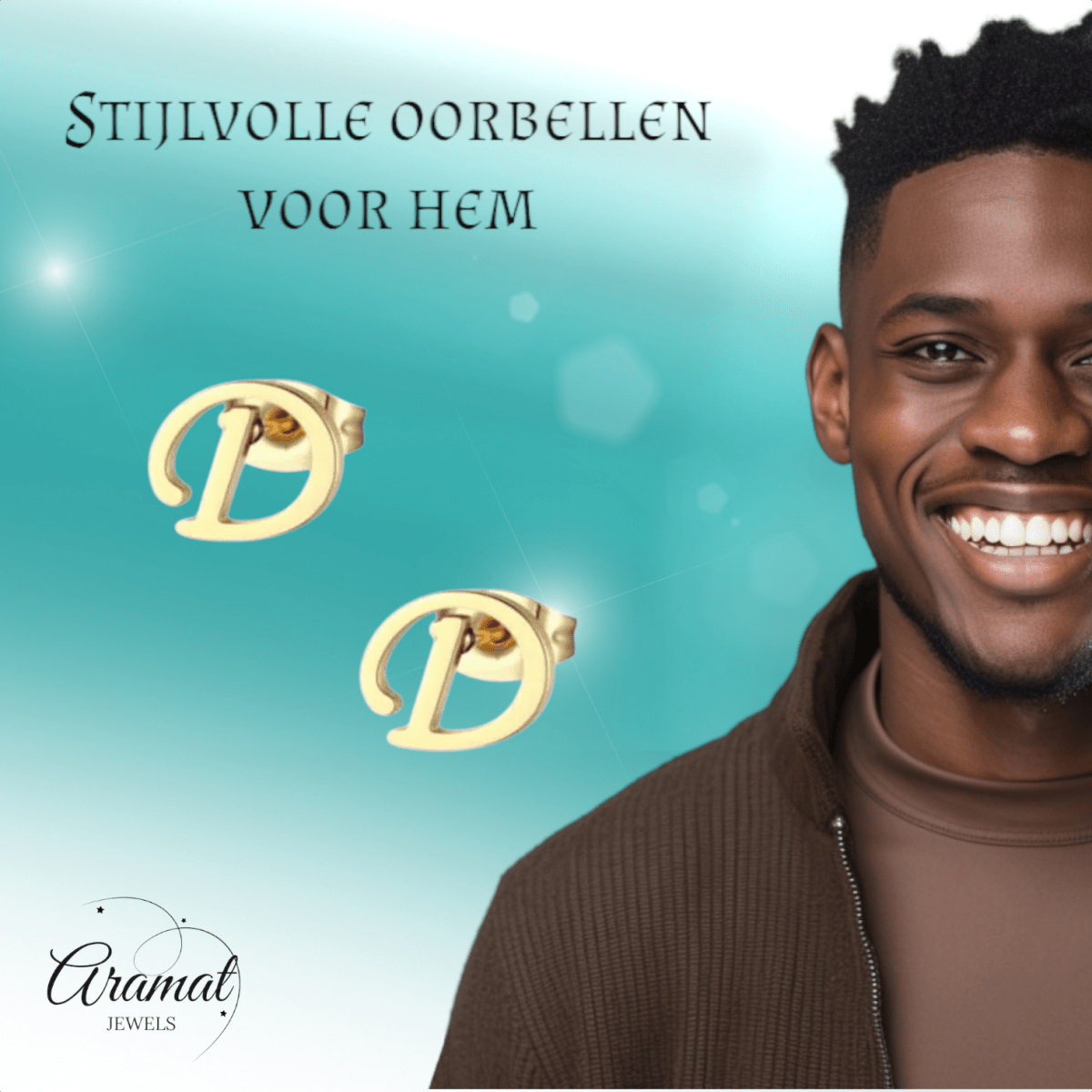 Goudkleurige RVS oorstekers Letter D - Aramat Jewels - Oorbellen - cadeautip