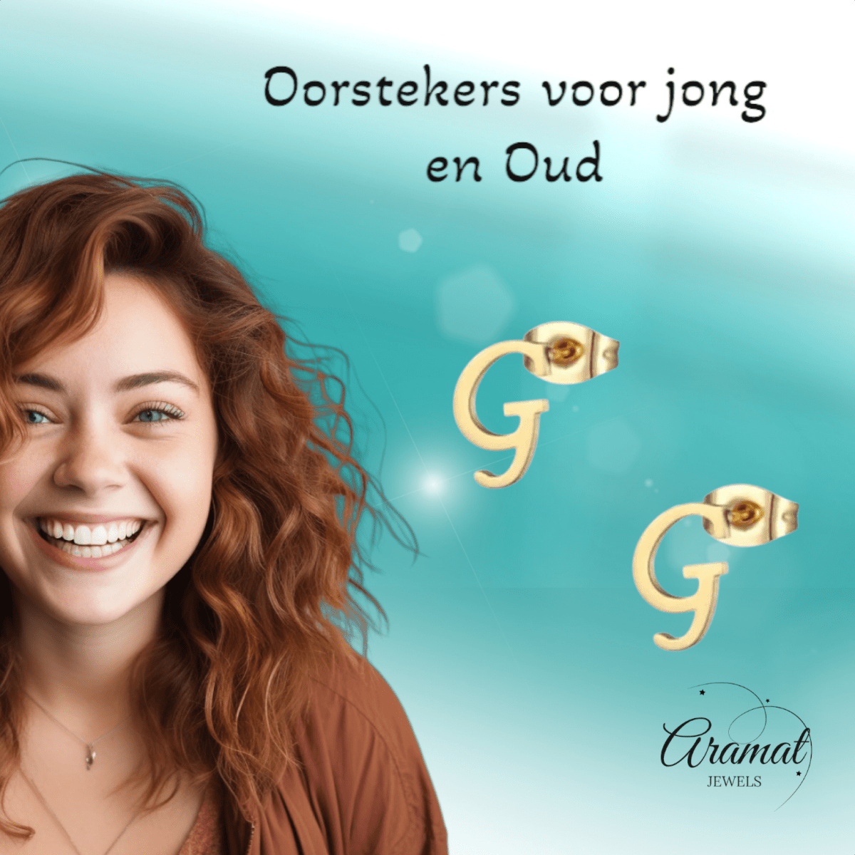 Goudkleurige RVS oorstekers Letter G - Aramat Jewels - Oorbellen - cadeautip
