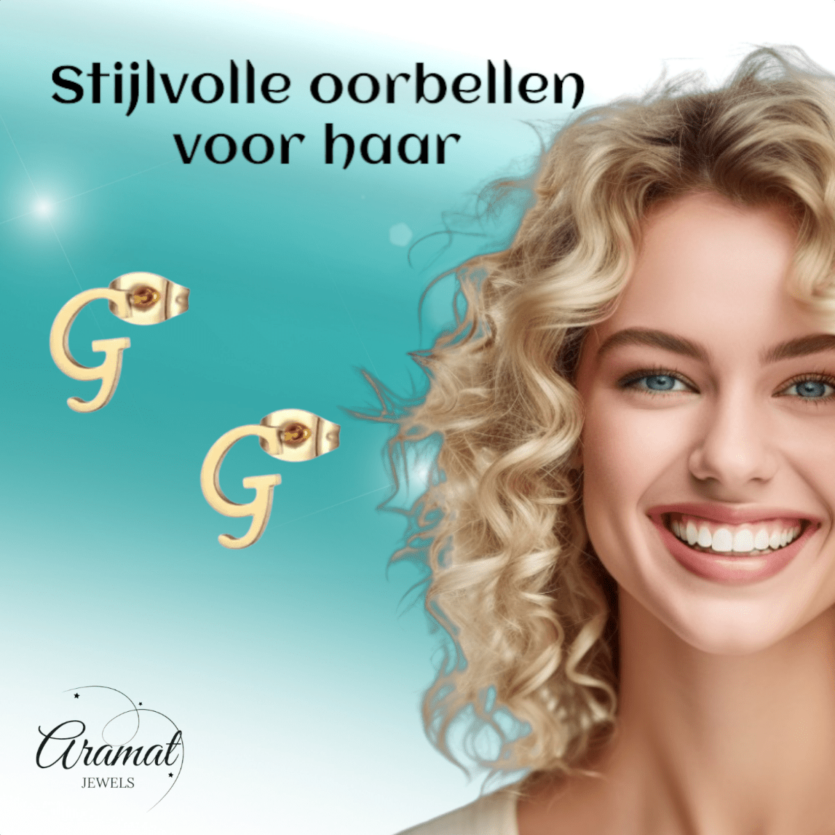 Goudkleurige RVS oorstekers Letter G - Aramat Jewels - Oorbellen - cadeautip