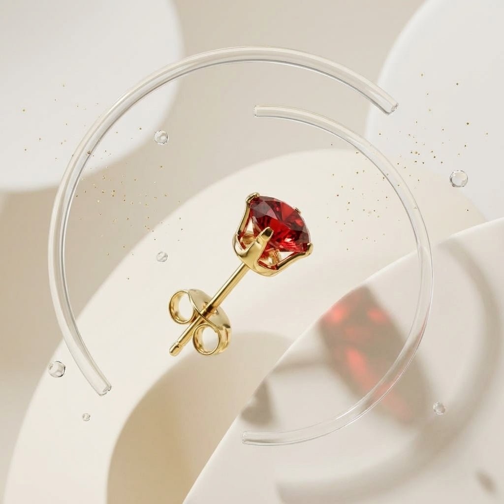 Goudkleurige RVS Oorstekers met Rode Zirkonia - Aramat Jewels - Oorbellen - cadeautip