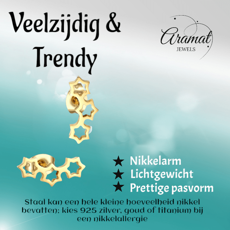 Goudkleurige RVS Sterren Oorbellen - Uniseks & Feestelijk - oor8 - Oorbellen kopen