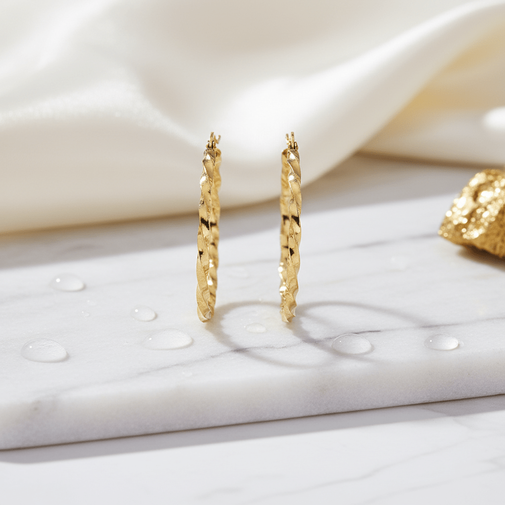 Goudkleurige RVS Swirl Hoepeloorbellen - 35 mm - Aramat Jewels - Oorbellen - cadeautip