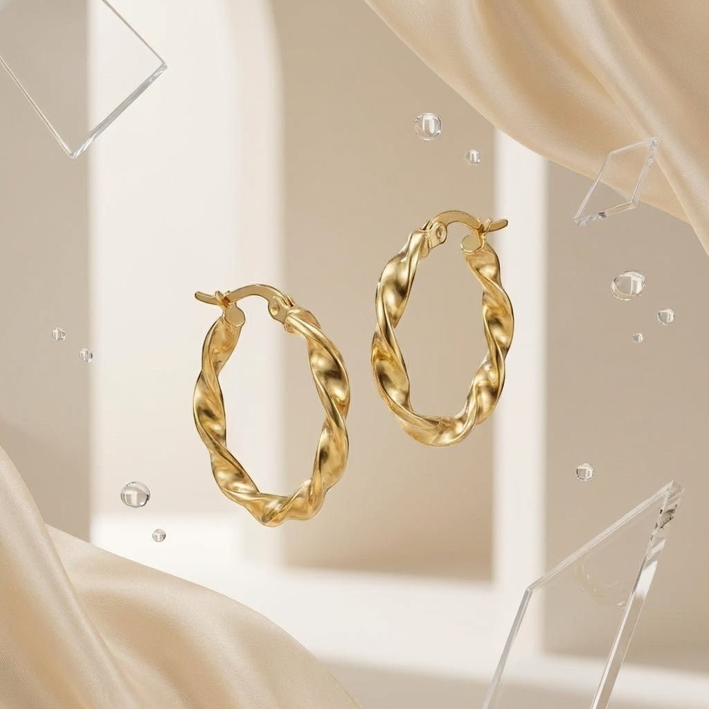 Goudkleurige RVS Wokkeloorringen Gedraaid - 20 mm - Aramat Jewels - Oorringen - cadeautip