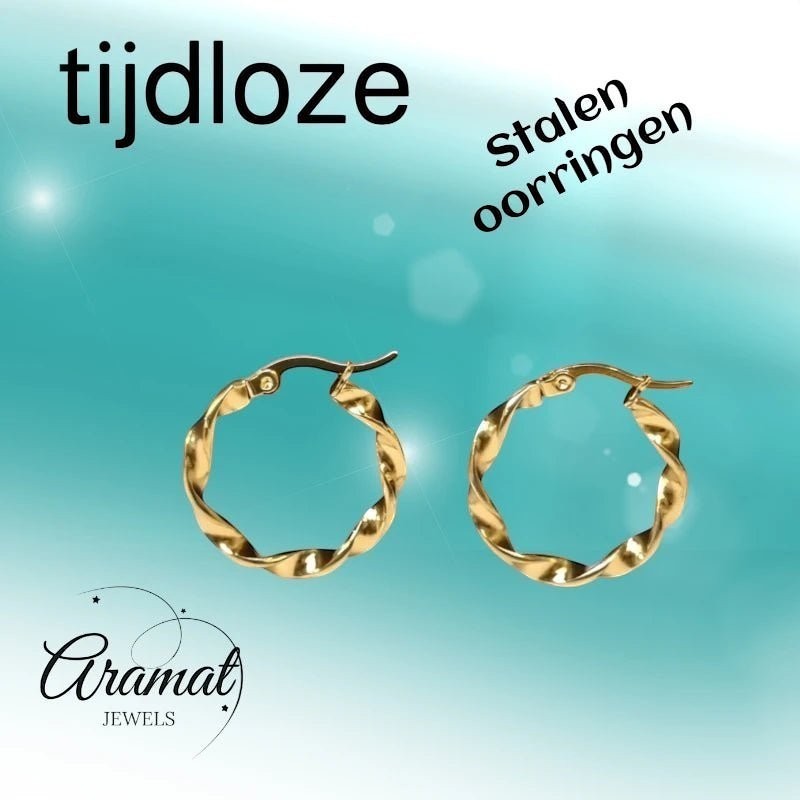 Goudkleurige RVS Wokkeloorringen Gedraaid - 20 mm - Aramat Jewels - Oorringen - cadeautip