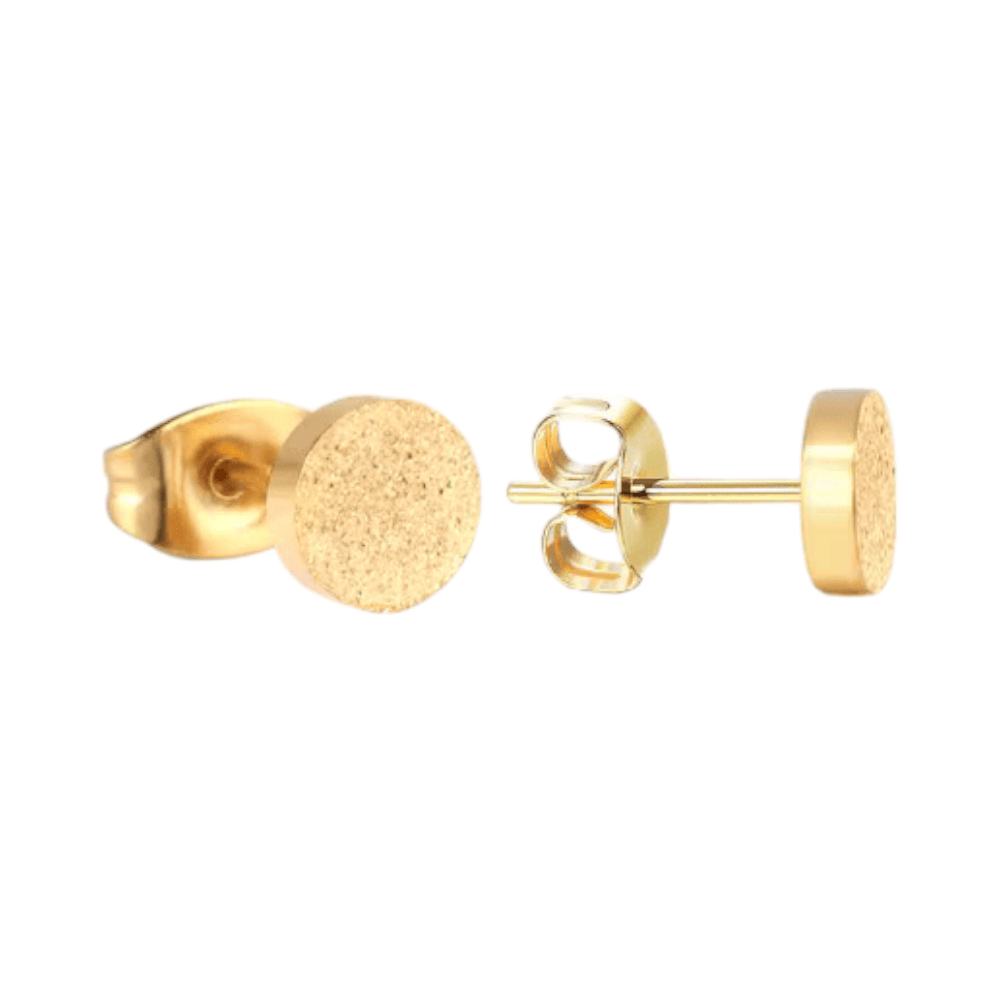 Goudkleurige sandblasted oorstekers 7mm - Aramat Jewels - Oorbellen - cadeautip