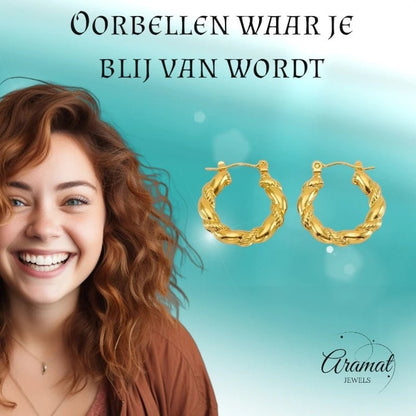 Goudkleurige Stainless Steel Oorringen 22mm - Gedraaid - Creolen - Aramat Jewels - Oorringen - cadeautip