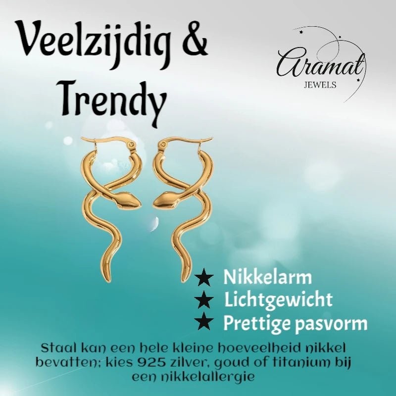 Goudkleurige stainless steel slangen oorringen glad– 42mm - oor6407 - 71106 - Oorringen kopen# - 45mm - alles - cadeau