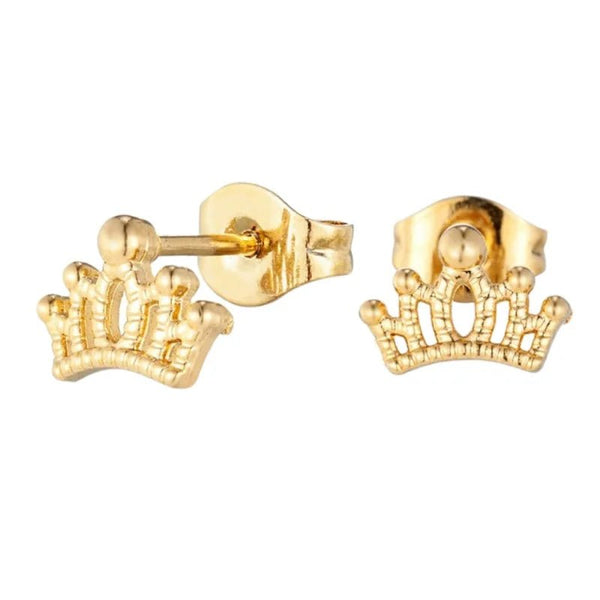 Goudkleurige Stalen 6x9mm Kroontje Oorbellen