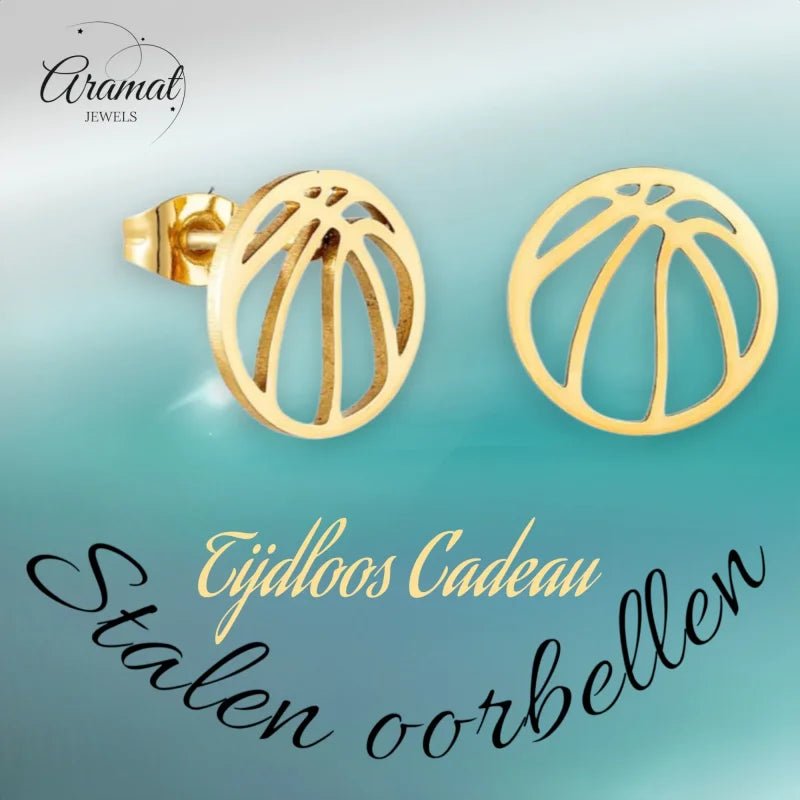 Goudkleurige Stalen Basketbal Oorbellen Rvs Goudkleur