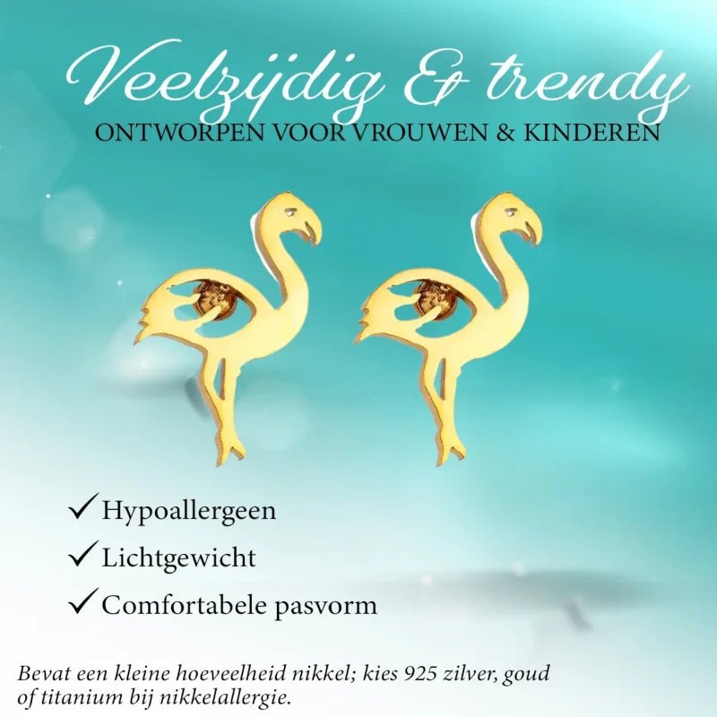 Goudkleurige Stalen Flamingo Oorbellen – Rvs Goudkleur