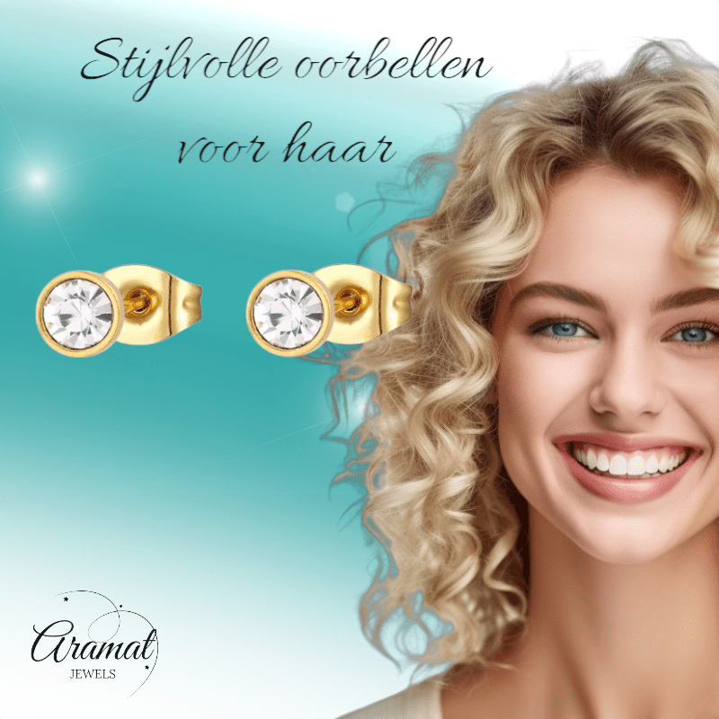 Goudkleurige Stalen Kristallen Oorbellen 4mm - oor2090 - XE59272 - Oorbellen kopen# - 4mm - alles - cadeau