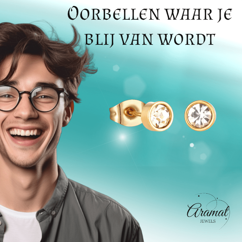 Goudkleurige Stalen Kristallen Oorbellen 5mm - oor2076 - xe58218 - Oorbellen kopen# - 5mm - alles - cadeau