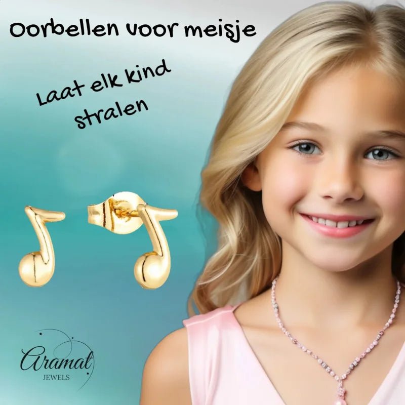 Gouden muzieknoot oorbellen.