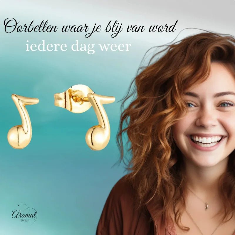 Gouden muzieknoot oorbellen.