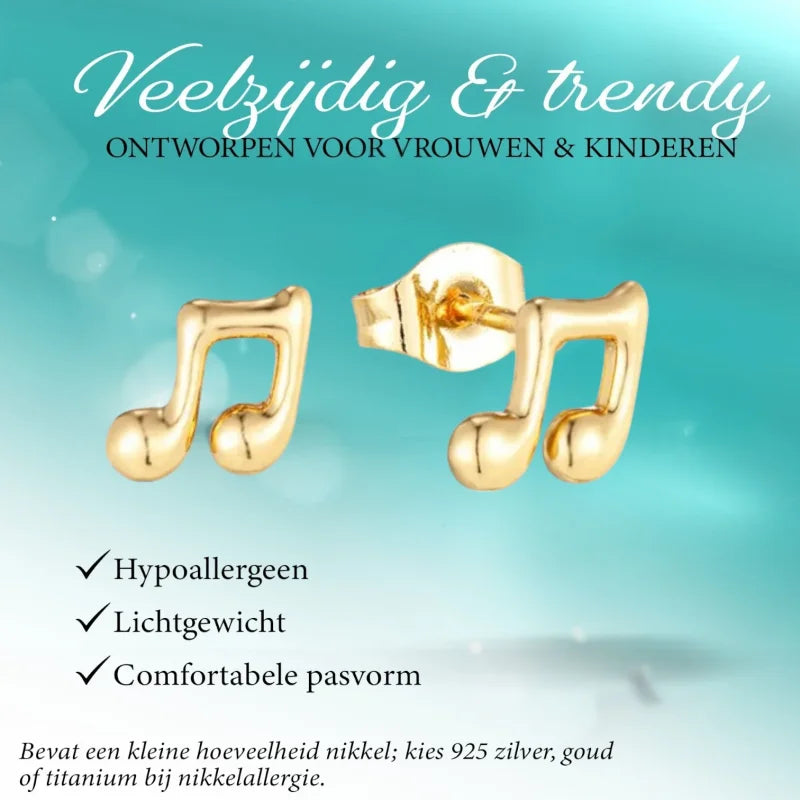 Gouden muzieknoot oorbellen.