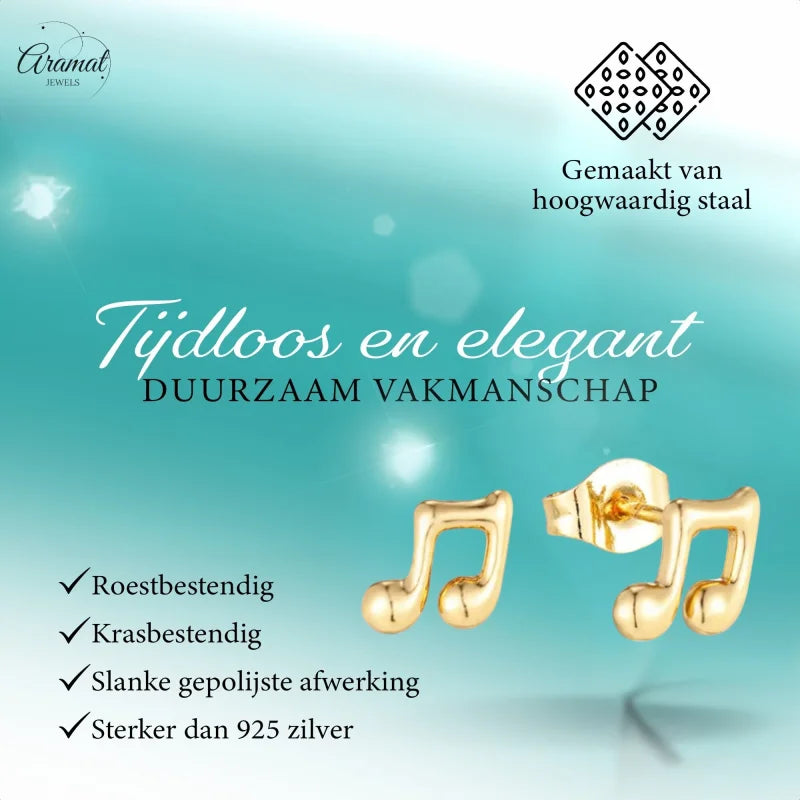 Gouden muzieknoot oorbellen.