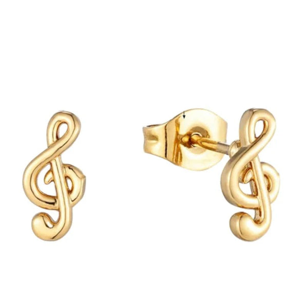 Goudkleurige Stalen Muzieksleutel Oorbellen 9x4mm RVS