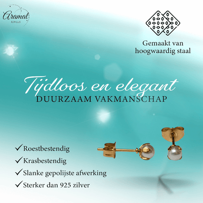 goudkleurige stalen parel oorbellen 4 mm - Aramat Jewels - Oorbellen - cadeautip