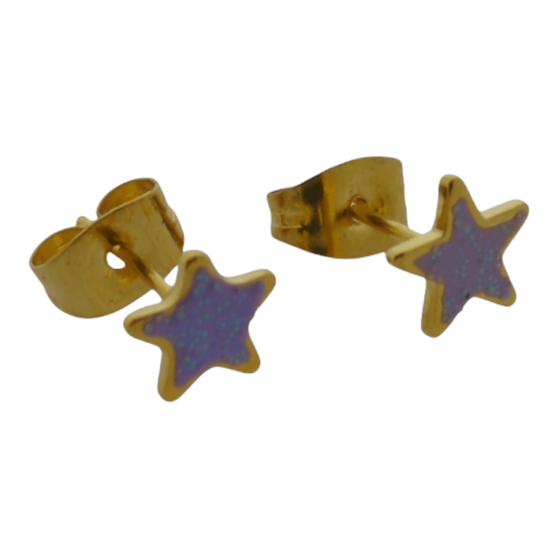 Goudkleurige Ster Oorbellen met Lila Glitters - oor6174 - YY - Oorbellen kopen# - 6mm - alles - cadeau