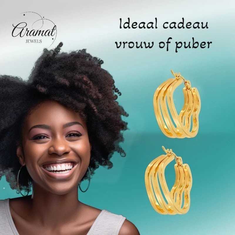 Goudkleurige Triple Hart Hoops 25mm - oor6303 - 827750 - Oorringen kopen# - 25mm - alles - cadeau