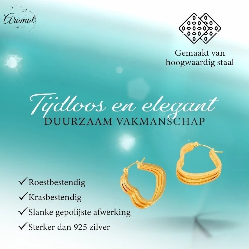 Goudkleurige Triple Hart Hoops 25mm - oor6303 - 827750 - Oorringen kopen# - 25mm - alles - cadeau