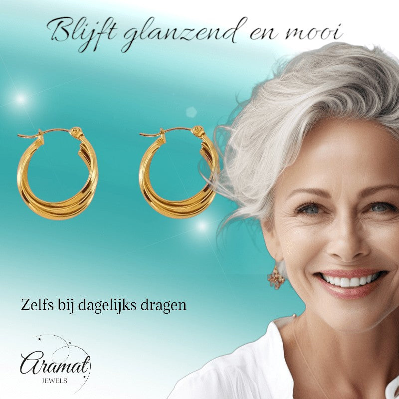 Goudkleurige triple oorringen 24x21x9mm - oor6372 - 69933 - Oorringen kopen# - 24mm - alles - cadeau