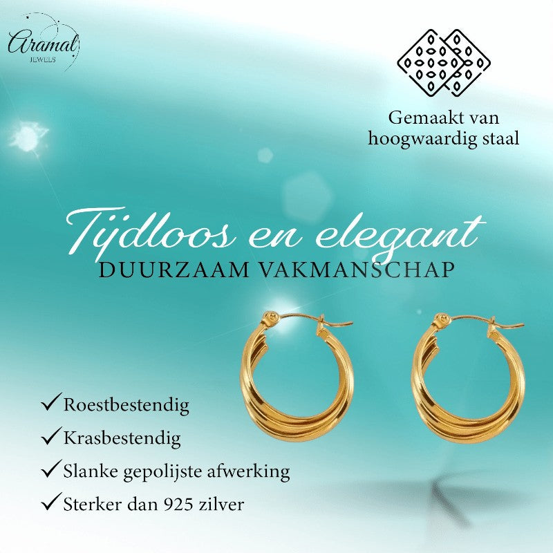 Goudkleurige triple oorringen 24x21x9mm - oor6372 - 69933 - Oorringen kopen# - 24mm - alles - cadeau