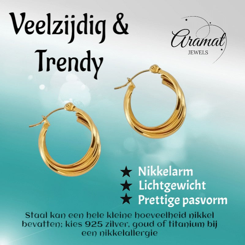 Goudkleurige triple oorringen 24x21x9mm - oor6372 - 69933 - Oorringen kopen# - 24mm - alles - cadeau
