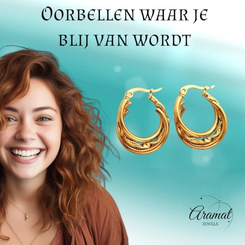 Goudkleurige Triple Oorringen Rond – 20x7mm - oor6296 - 647263 - Oorringen kopen# - 20mm - alles - cadeau